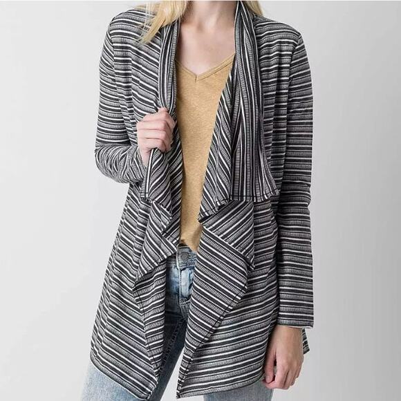 O'NEILL Harvey Women's L Baja Striped Open Cardigan Sweater Flyaway Top Grey - Picture 1 of 6